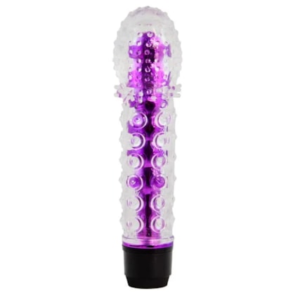 Vibrador Personal Roxo Com Capa Inteira Texturizada em Jelly Transparente