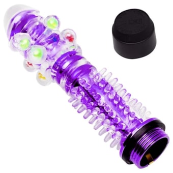 Vibrador Personal Roxo e Capa Texturizada Com Esferas e Glande Realista