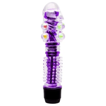 Vibrador Personal Roxo e Capa Texturizada Com Esferas e Glande Realista