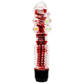 Vibrador Personal Vermelho e Capa Texturizada Com Esferas e Glande Realista