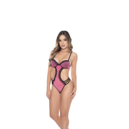 Yaffa Lingerie 7024 - Body Em Tule Com Bojo Pré-moldado e Detalhes Em Guippir