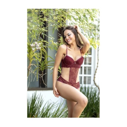 Yaffa Lingerie 7049 - Body Rendado Com Detalhes Em Tule Invisível na Frente