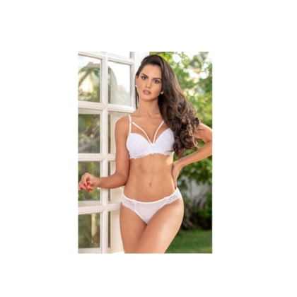 Yaffa Lingerie 7055 - Conjunto Branco Strappy Com Bojo