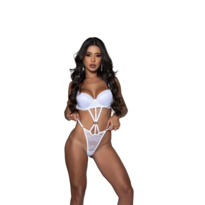 Yaffa Lingerie 7094 - Body Branco Rendado Com Bojo e Tiras