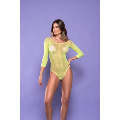 Yaffa Lingerie Y2065 - Body em Renda Com Strass | Verde Neon