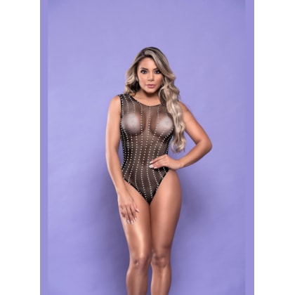 Yaffa Lingerie Y2091 - Body Regata Com Strass | Preto