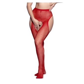 Yaffa Lingerie Y2120 - Meia Calça Arrastão Adornada em Strass e Com Aberturas