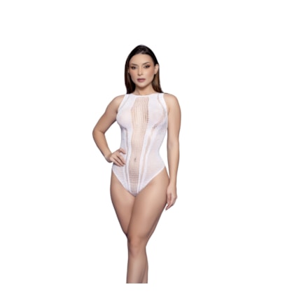 Yaffa Lingerie Y2132 - Body Com Detalhes Arrastão Adornado em Strass