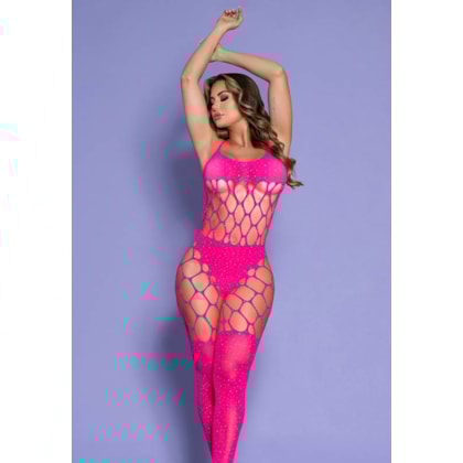 Yaffa Lingerie Y2148 | Bodystocking Macacão Sensual Arrastão Com Strass