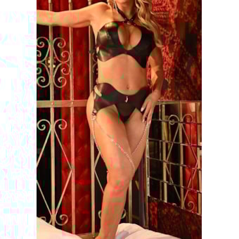 Yaffa Lingerie YSTT122 | Harness em Couro PU com Design Sofisticado e Sensual