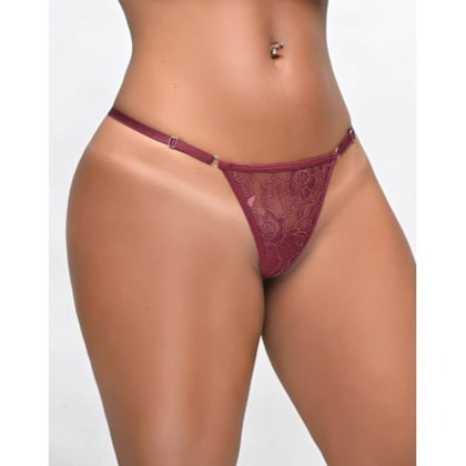 Yaffa Lingerie – Calcinha de Renda Vinho com Detalhe Luxuoso em Jóia