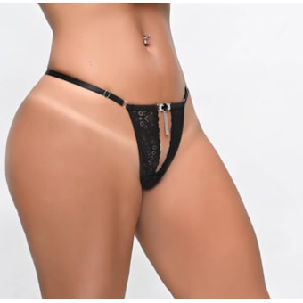 Yaffa Lingerie – Calcinha Elegante em Renda com Jóia e Abertura Ousada Frontal