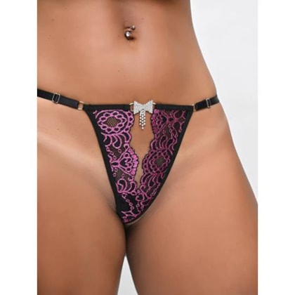 Yaffa Lingerie – Calcinha em Renda Detalhes Rosa com Charme de Laço em Strass