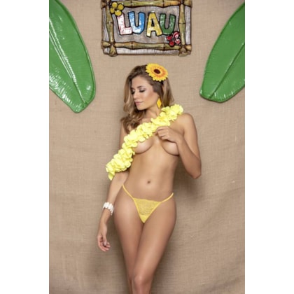 Yaffa Lingerie – Calcinha Fio Dental em Renda com Detalhe Traseiro e Alças Reguláveis