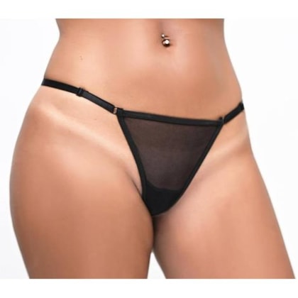 Yaffa Lingerie – Calcinha Preta de Tule com Detalhe Elegante em Jóia Atrás